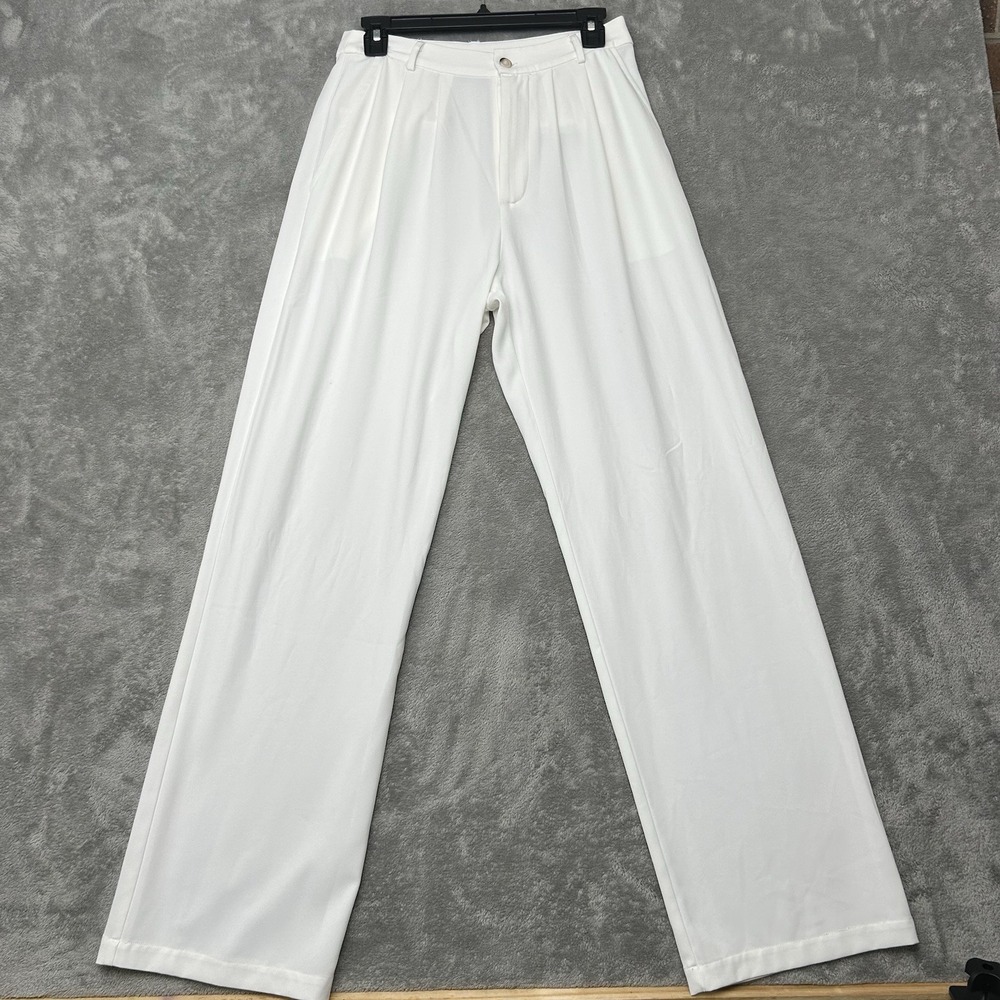 Olivaceous White Pleated Front Wide-Leg Dress Pants Womens Size Medium